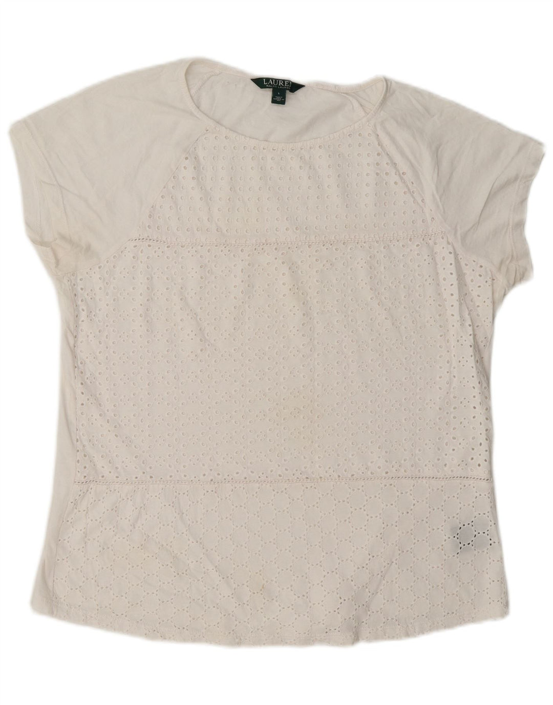 Ralph Lauren Dame Bluse Top UK 16 Stor Hvid Bomuld