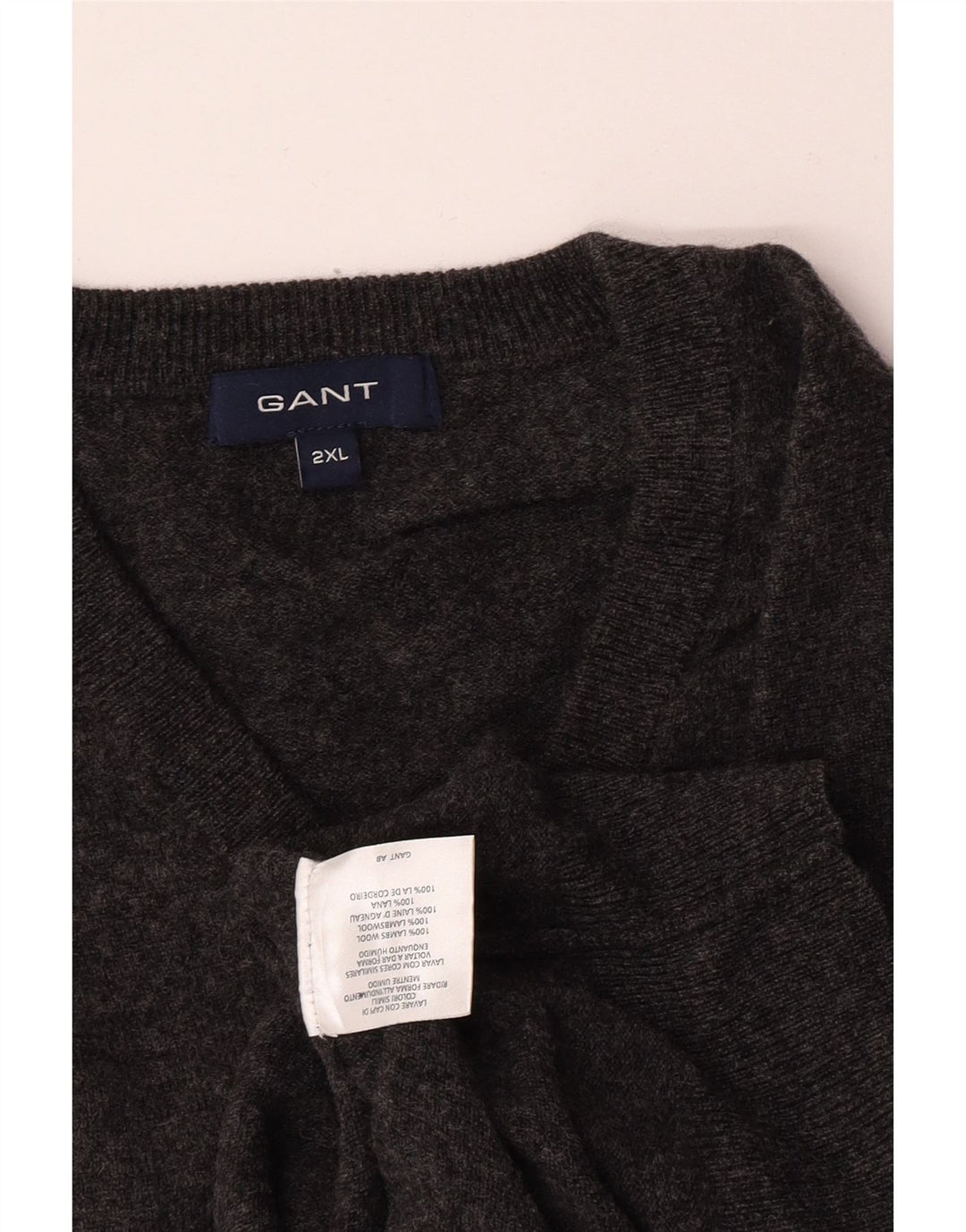Gant Herre V-hals sweater 2XL Grå lammeuld