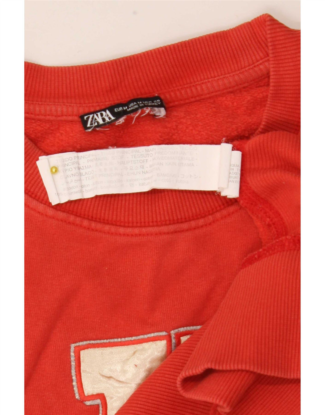 Zara Dame Grafisk Sweatshirt Jumper UK 14 Medium Rød Bomuld