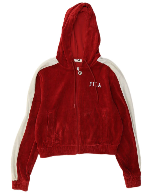 Fila Dame Oversized Crop Zip Hoodie Sweater UK 10 Small Red Colourblock
