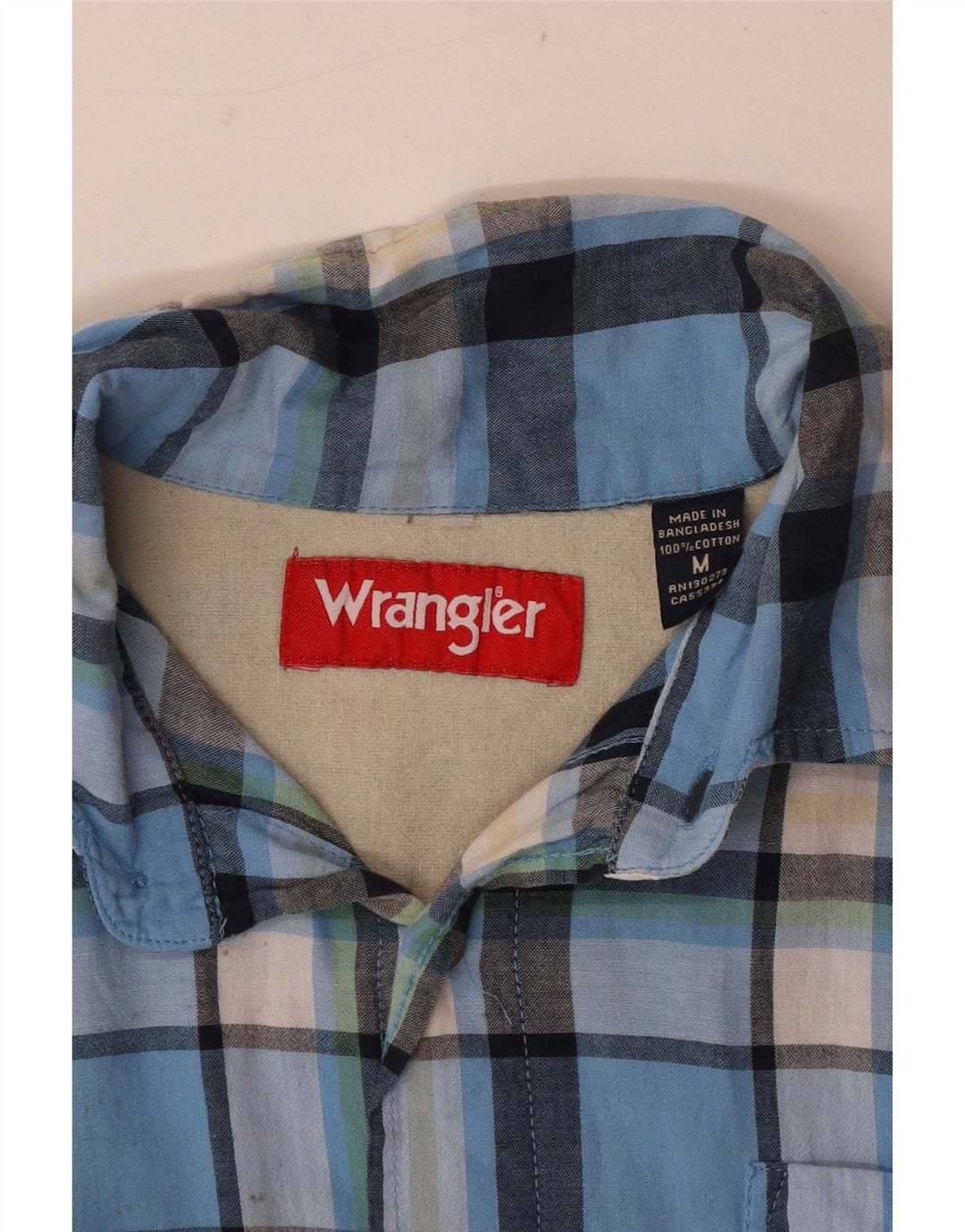 Wrangler kortærmet herreskjorte mellemblå ternet bomuld