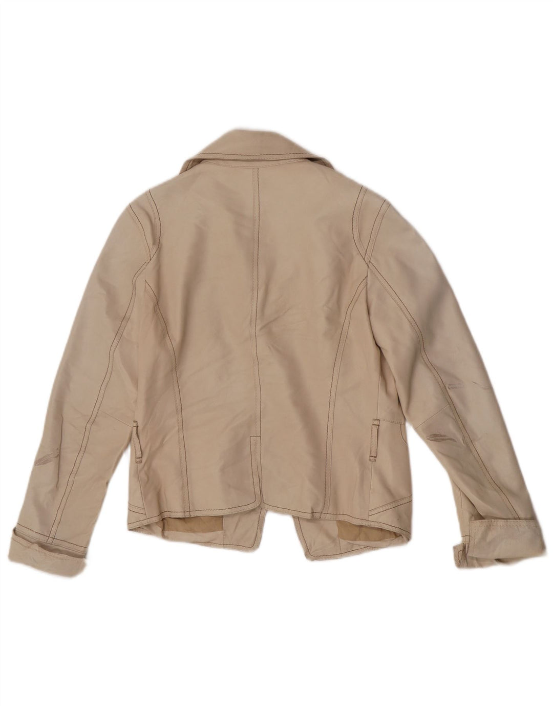Vintage Dame Crop Læder Blazer Jacket UK 8 Small Beige