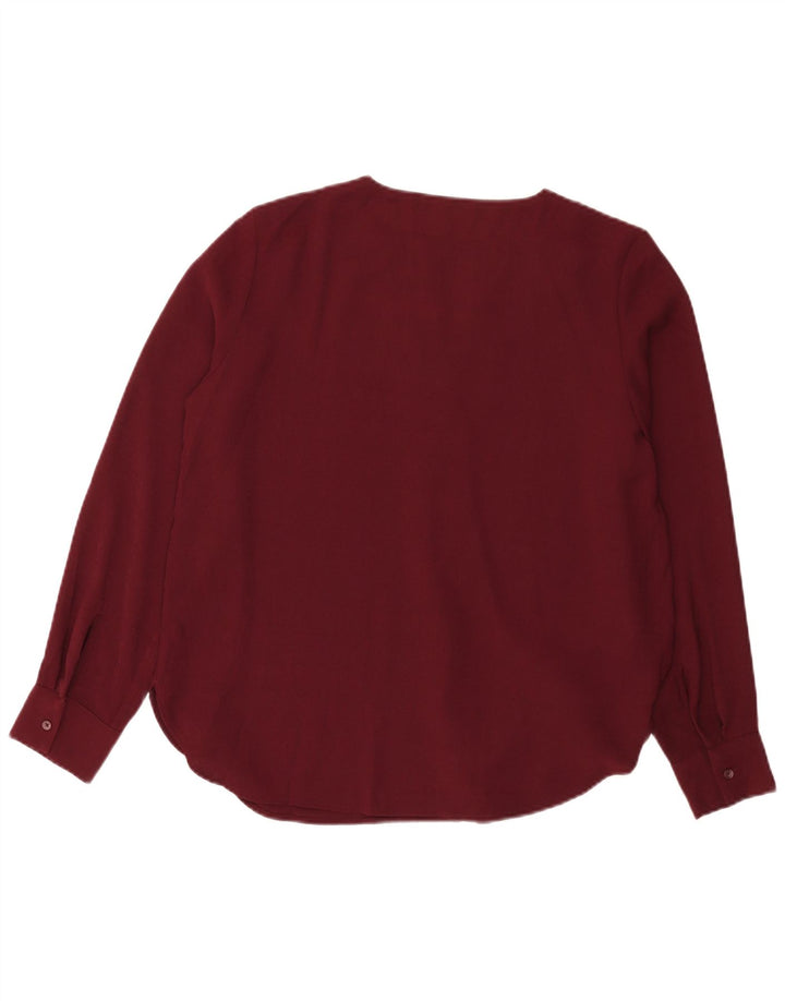 Marks & Spencer Dame Langærmet Bluse Top UK 12 Medium Burgundy