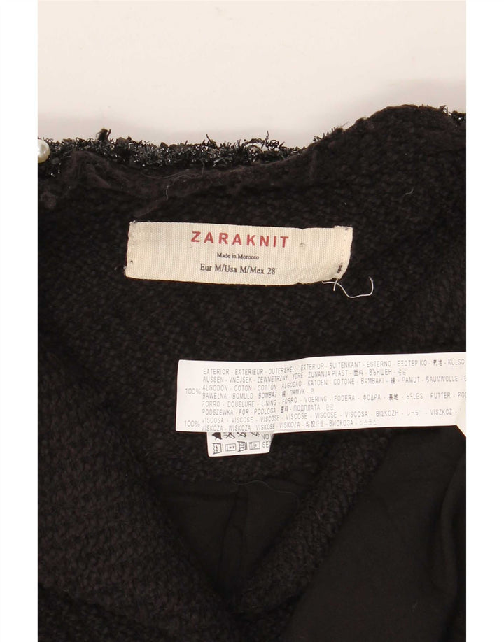 Zara Dame Overfrakke UK 12 Medium Sort Bomuld