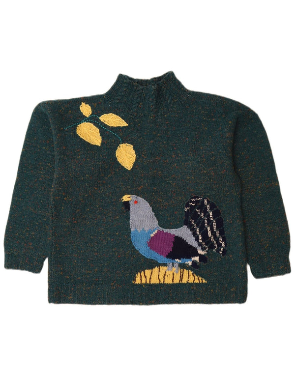 VINTAGE Dame Turtle Neck Jumper Sweater UK 14 Large Green Flecked