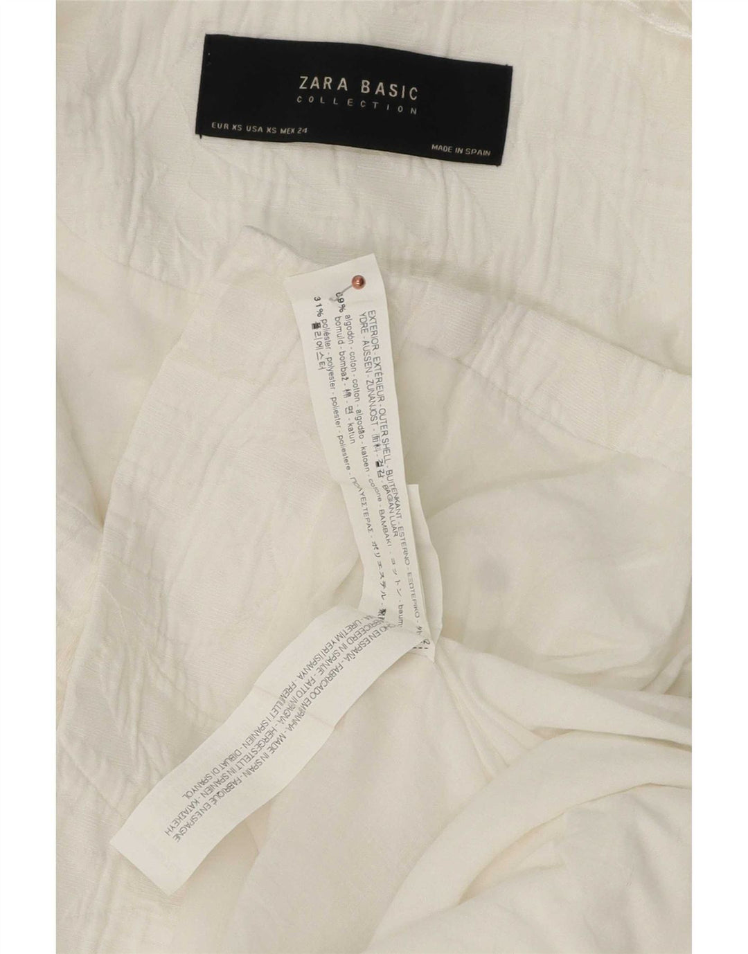 Zara Dame Longline Oversized Blazer Jacket UK 6 XS Hvid Bomuld