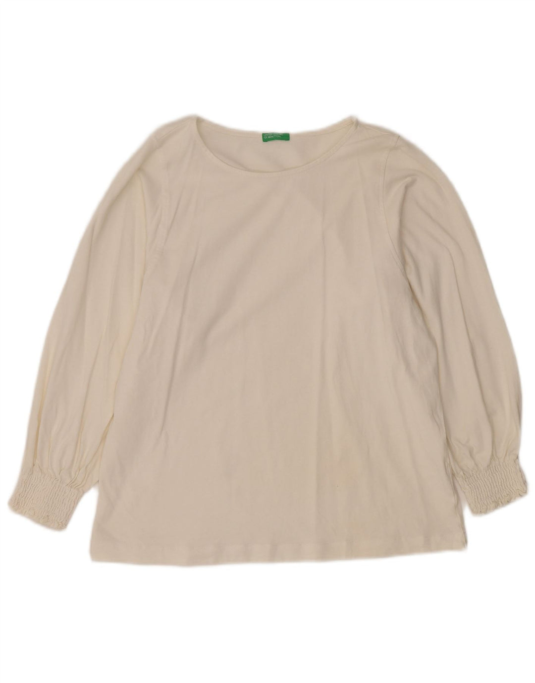 BENETTON Dame Langærmet Bluse Top UK 14 Medium Hvid Bomuld