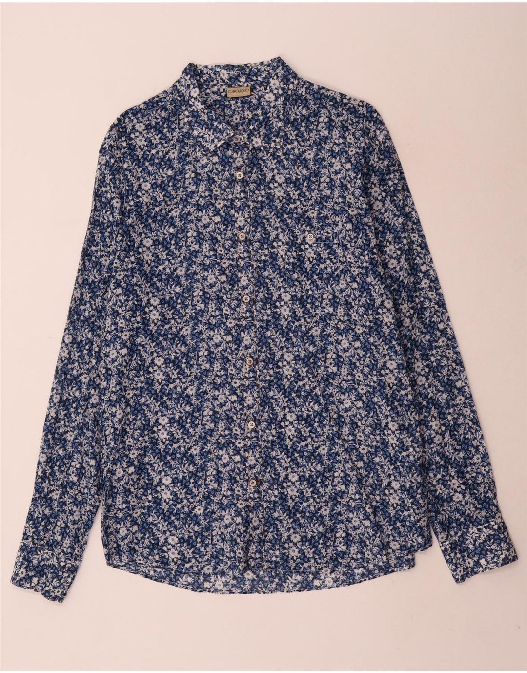 Vintage herreskjorte XL blå blomster bomuld