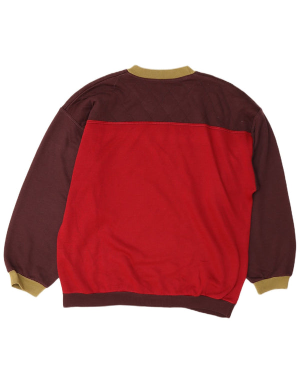 Vintage Herre Grafisk Sweatshirt Jumper Large Burgundy Colourblock