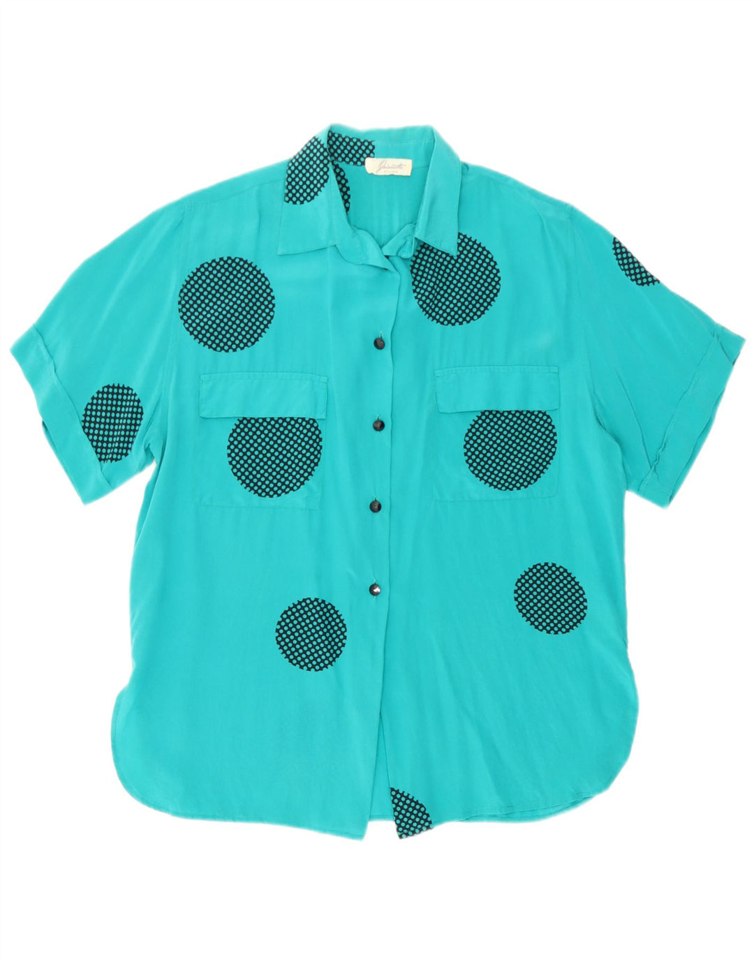 Vintage kortærmet skjortebluse til kvinder IT 42 Mellemblå geometrisk silke