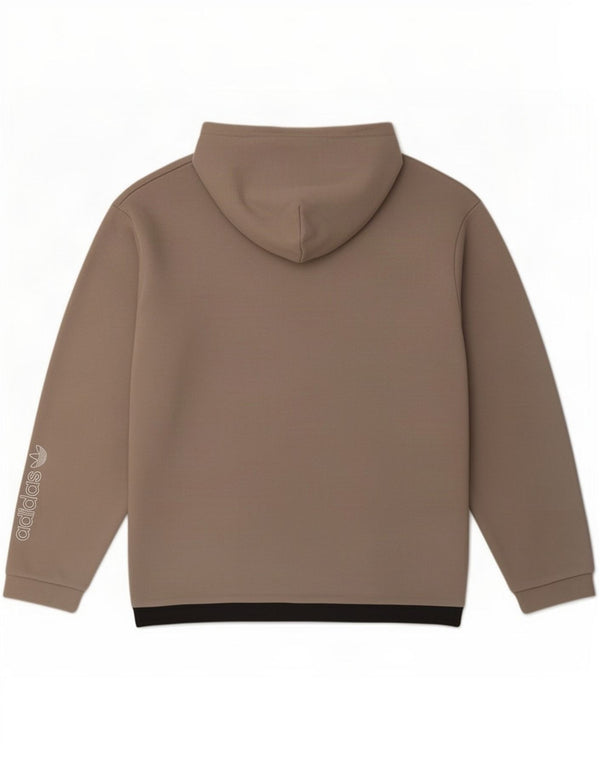 Adidas Mens Graphic Hoodie Jumper Large Beige Colourblock Cotton