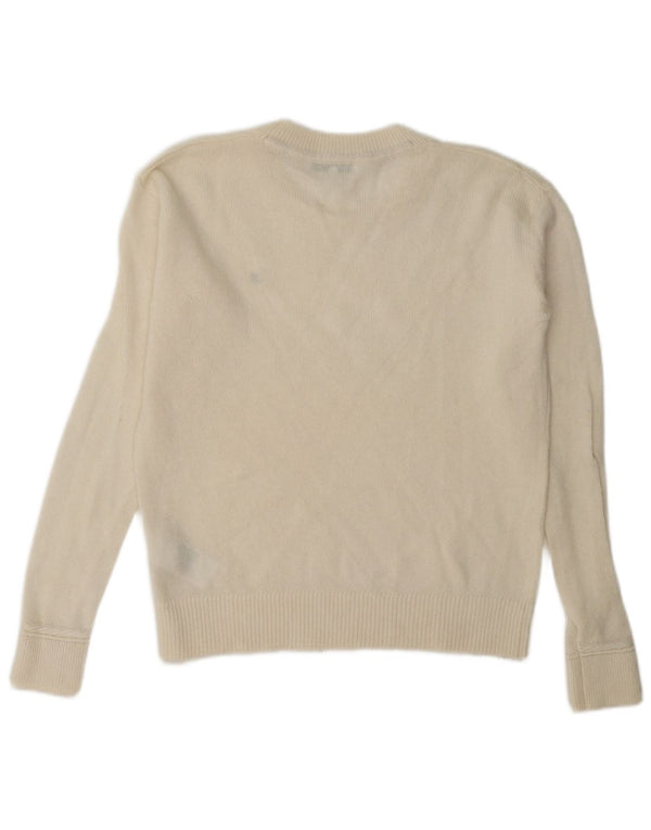 Tommy Hilfiger Dame Oversized Crew Neck Jumper Sweater UK 6 XS Off White