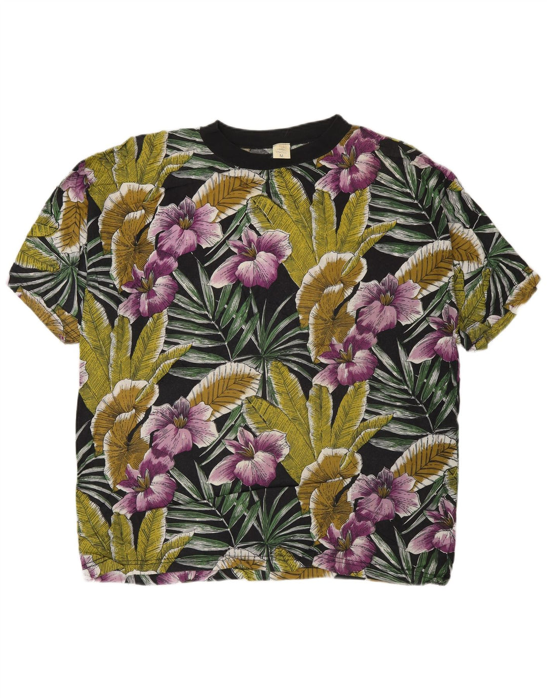 Vintage Herre T-shirt Top Medium Flerfarvet Floral Rayon