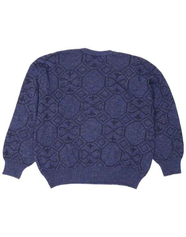 Vintage herre sweater med rund hals XL blå geometrisk