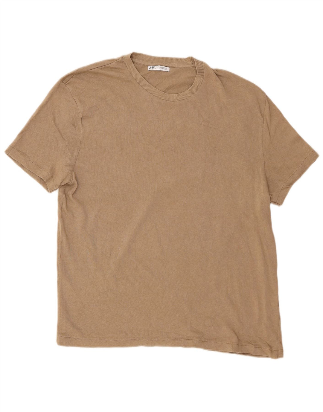 Zara Herre T-Shirt Top XL Beige Bomuld