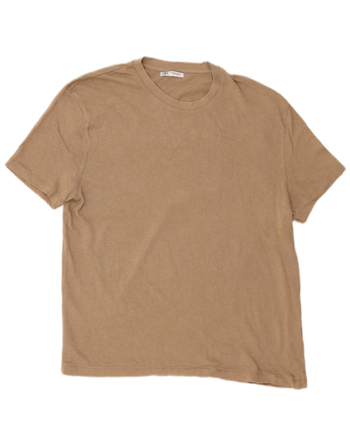 Zara Herre T-Shirt Top XL Beige Bomuld