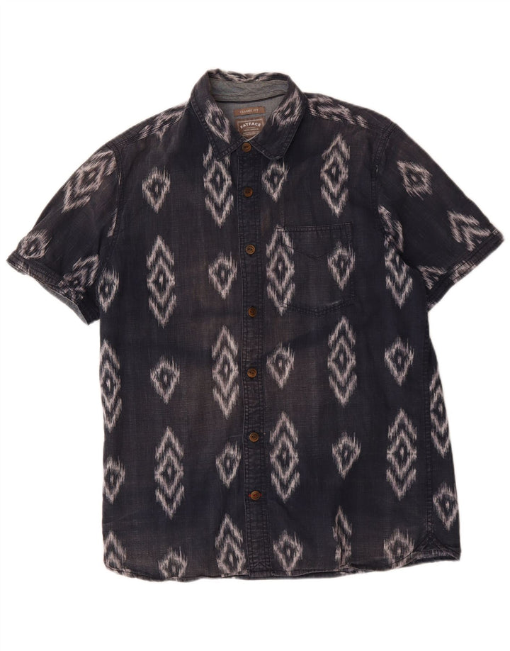Fat Face Herre Kortærmet Classic Fit skjorte Medium Navy Blue Ikat Bomuld