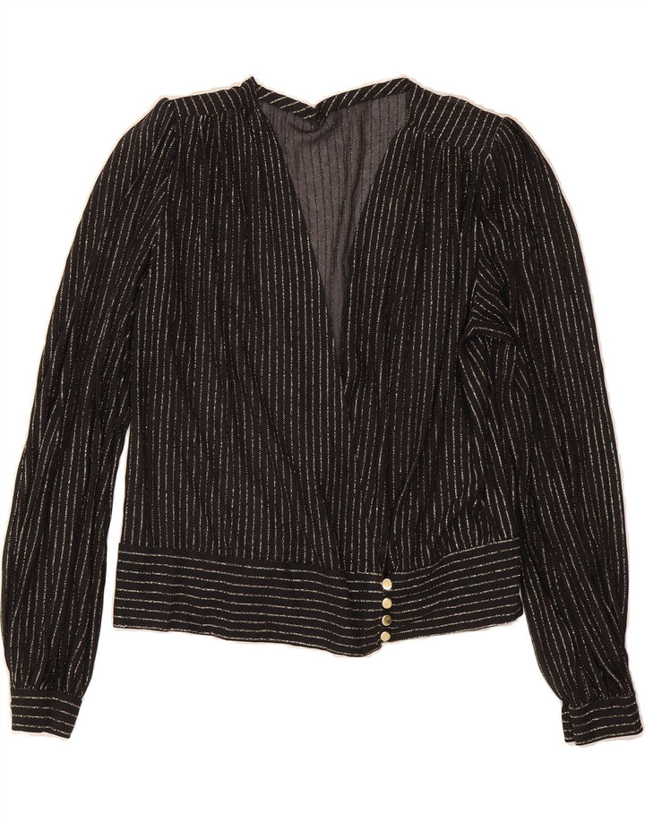 VINTAGE Womens Blouse Top UK 12 Medium Grey Striped Vintage Vintage and Second-Hand Vintage from Messina Hembry 