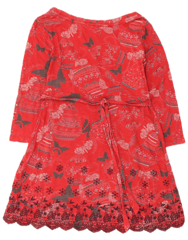 White Stuff Womens 3/4 ærme Empire Dress UK 10 Small Red Floral Bomuld