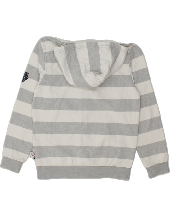 CHAMPION Boys Graphic Zip Hoodie Sweater 9-10 Years Medium Grey Striped Vintage Champion and Second-Hand Champion from Messina Hembry 