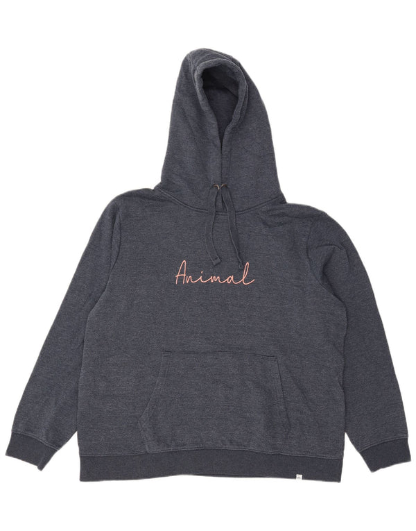 Animal Dame Grafisk Oversized Hoodie Jumper UK 16 Large Navy Blue Cotton