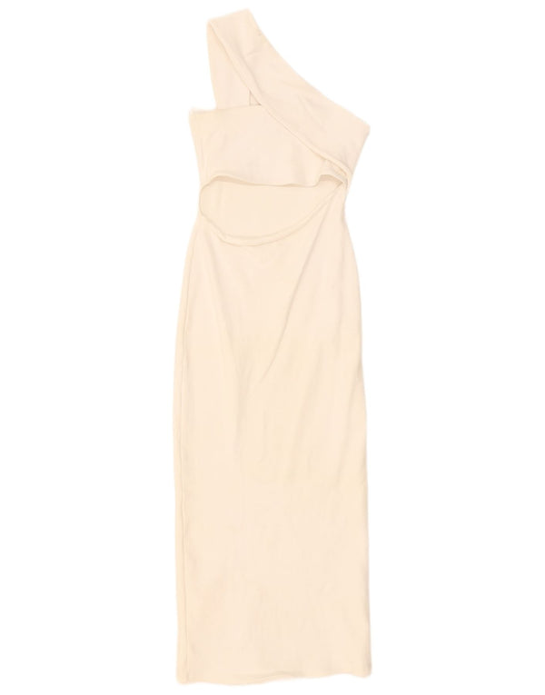 Zara Womens One Shoulder Bodycon Dress UK 14 Large Off White Bomuld