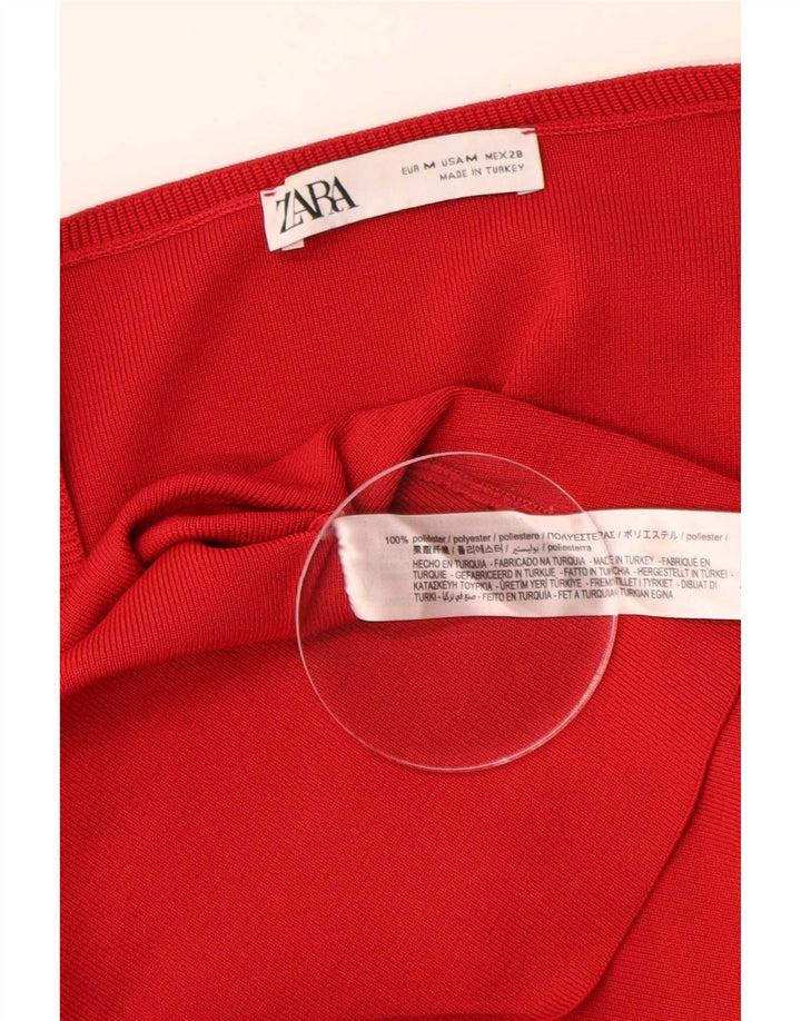 Zara Dame Langærmet A-Line Kjole UK 14 Medium Rød Polyester