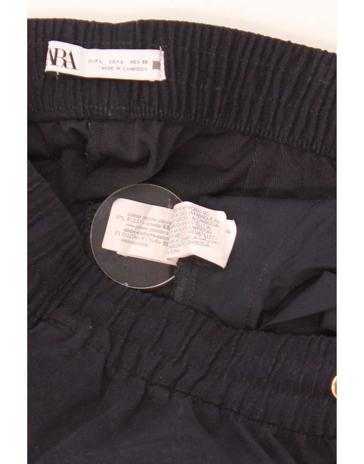 Zara Chinobukser med brede ben til kvinder Large W30 L31 Marineblå polyester