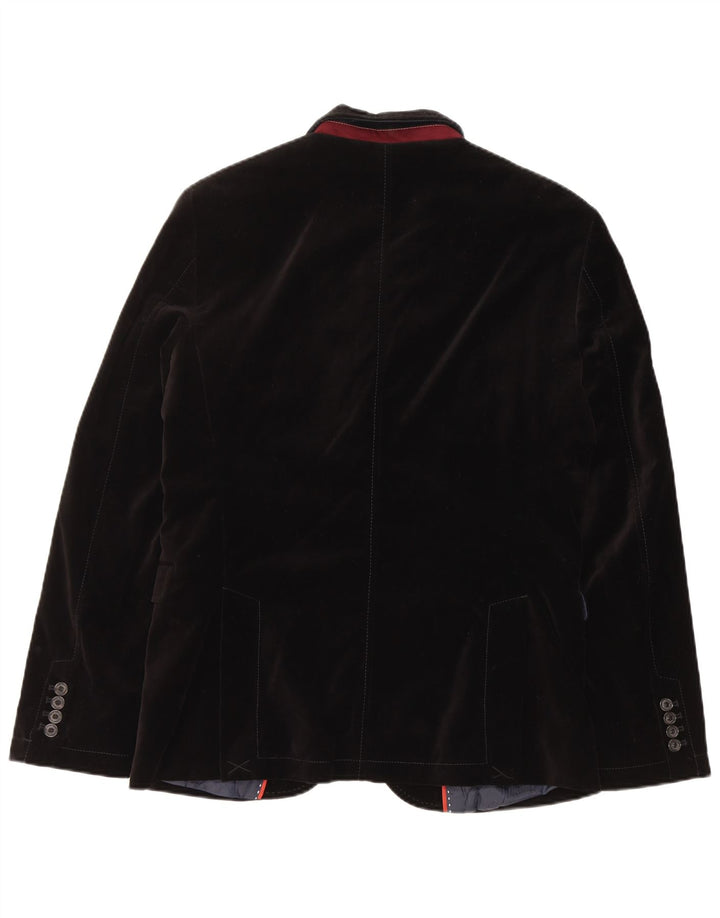 Zara Herre 2 Button Velvet Blazer Jacket EU 50 Medium Black Bomuld