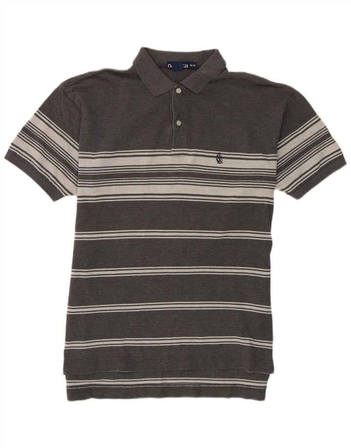 Nautica herre poloshirt mellemgrå stribet bomuld