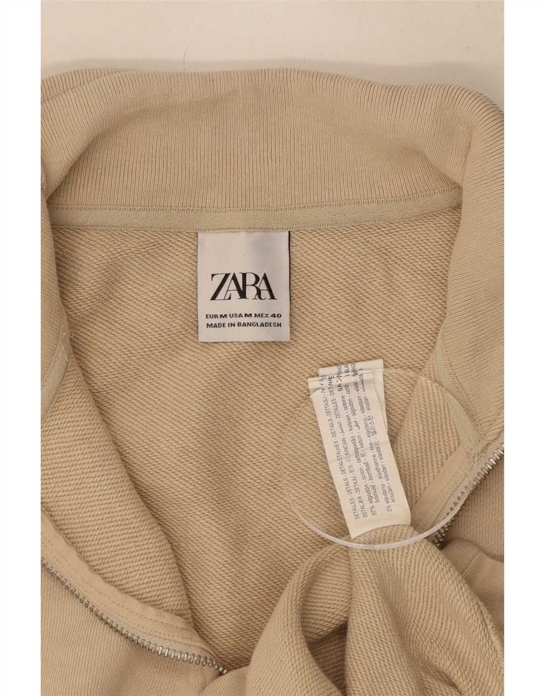 Zara Sweatshirt med lynlås til mænd, medium beige bomuld