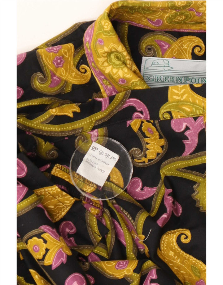 Vintage kortærmet herreskjorte medium sort Paisley bomuld