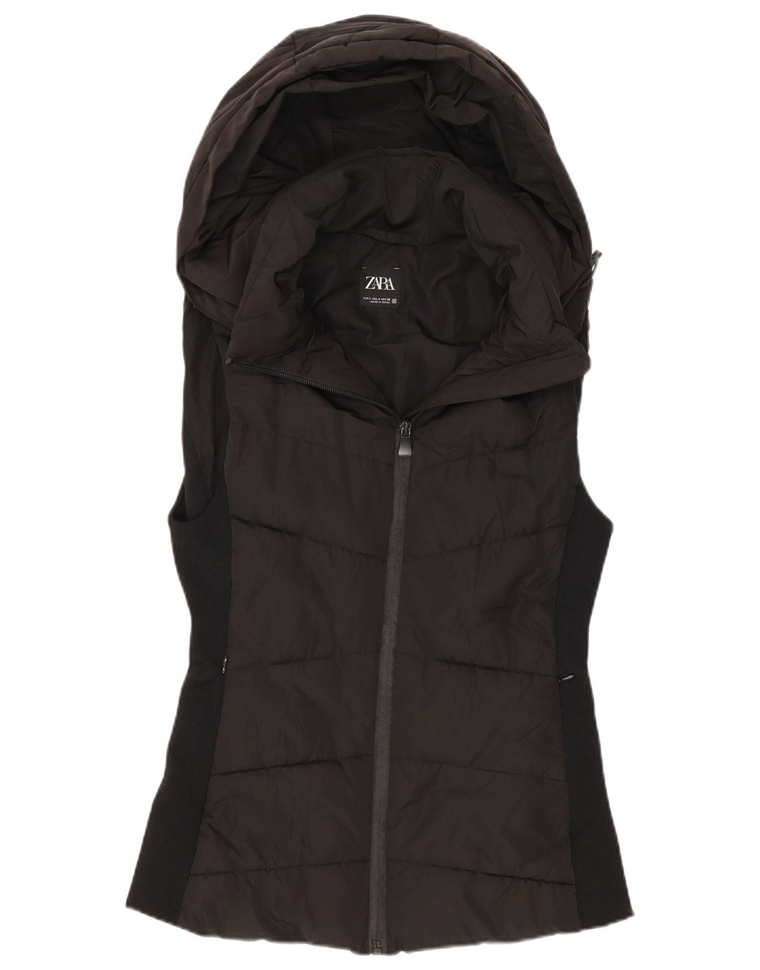 Zara Dame Hætte Polstret Gilet UK 10 Small Black Polyester