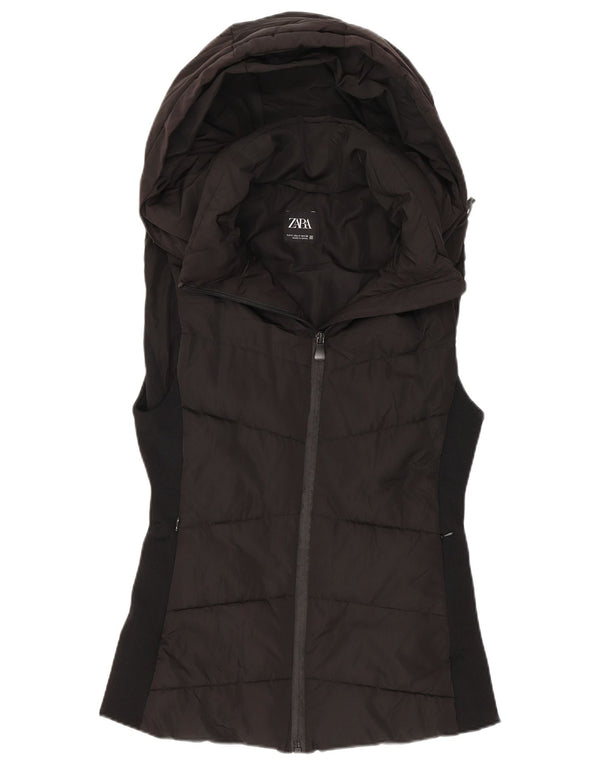 Zara Dame Hætte Polstret Gilet UK 10 Small Black Polyester