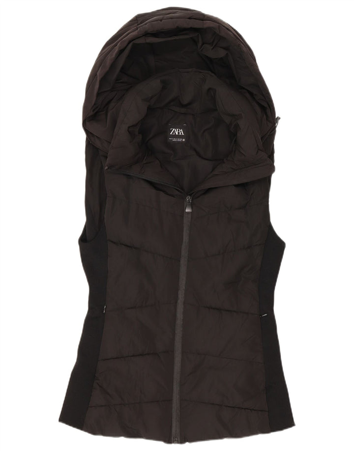 Zara Dame Hætte Polstret Gilet UK 10 Small Black Polyester