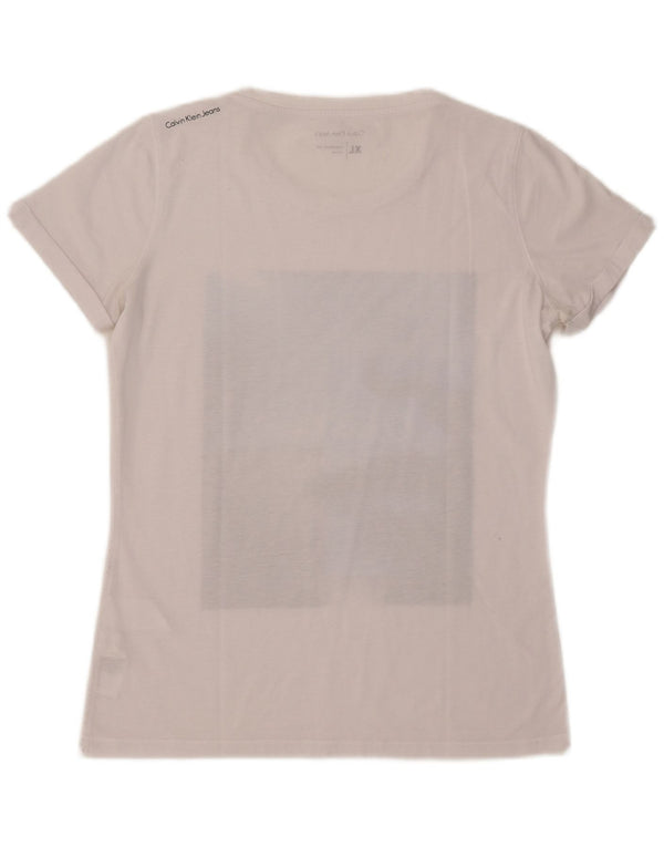 Calvin Klein Jeans Dame Grafisk T-Shirt Top UK 18 XL Hvid Polyester