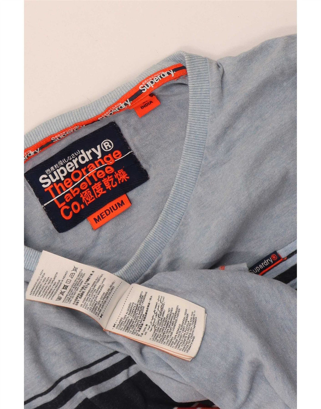 Superdry T-shirt top til mænd, mellemblå stribet bomuld