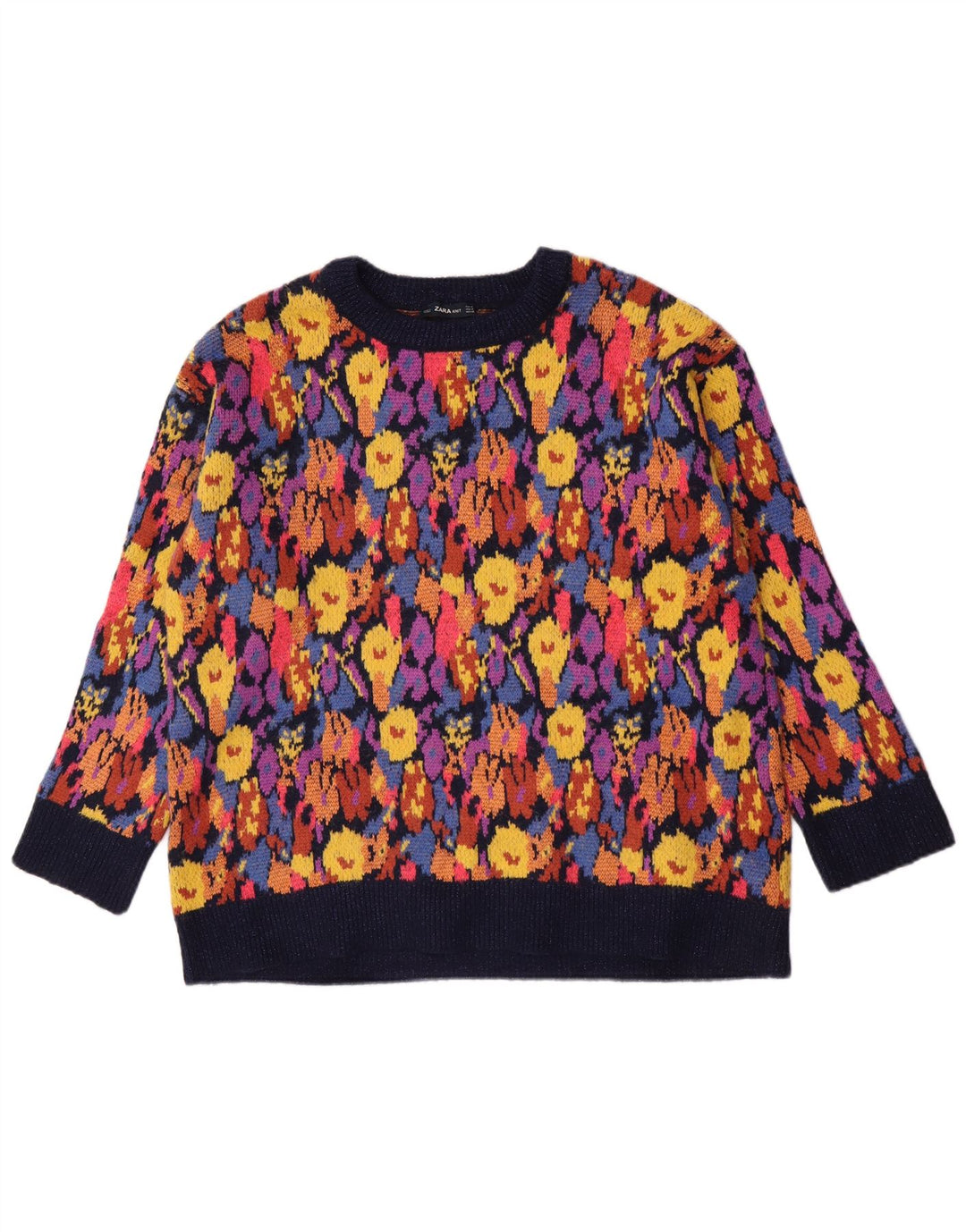 Zara Dame Boat Neck Jumper Sweater UK 14 Medium Multicolored Floral