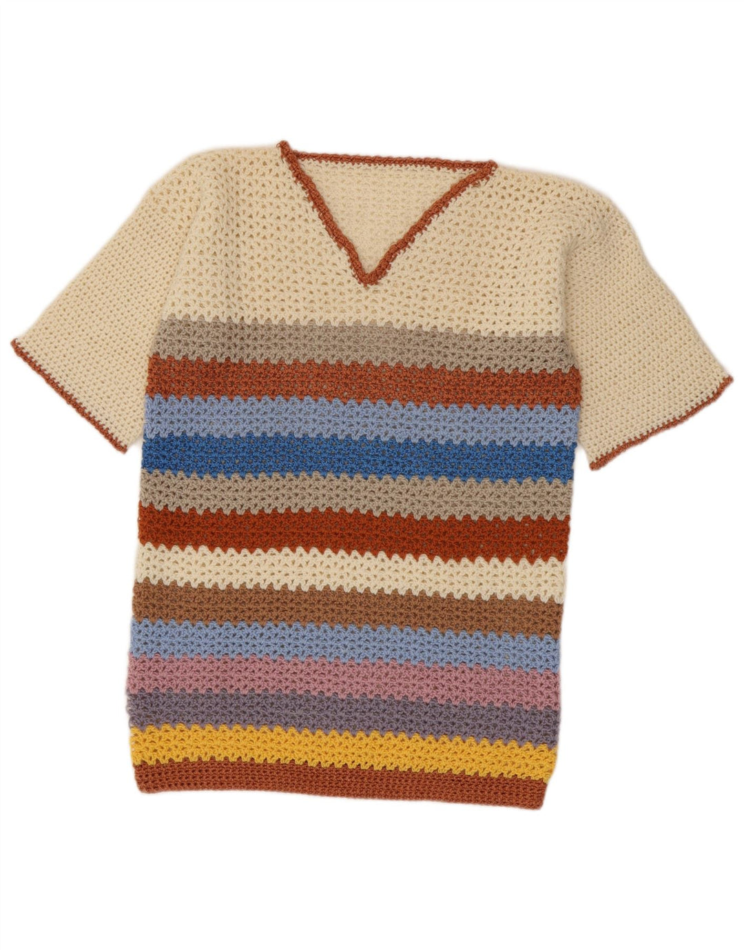 Vintage Dame V-hals Jumper Sweater UK 14 Medium Flerfarvet Stribet