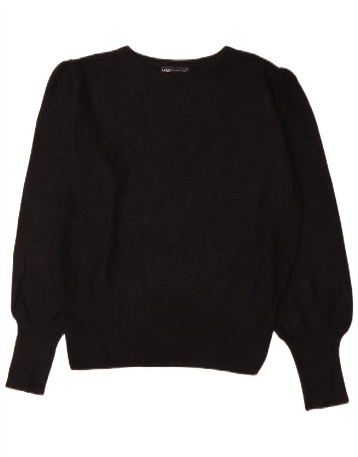 Marks & Spencer Dame Boat Neck Jumper Sweater UK 14 Medium Black Viscose