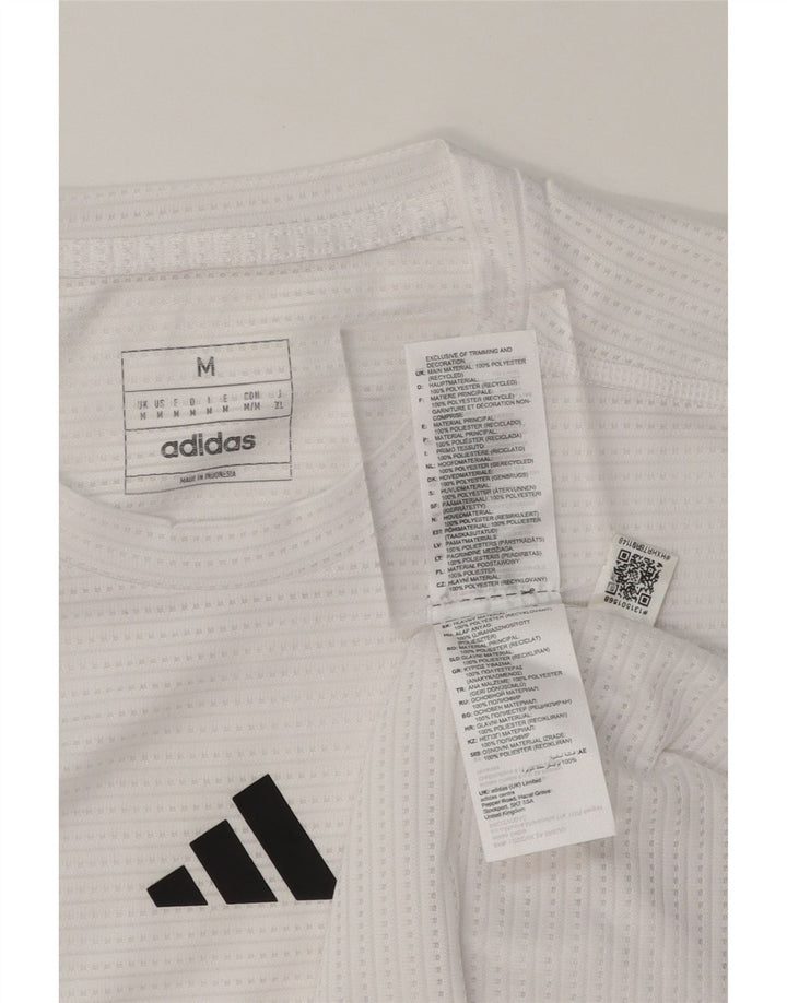 ADIDAS Mens Aeroready Graphic T-Shirt Top Medium White Polyester Vintage Adidas and Second-Hand Adidas from Messina Hembry 
