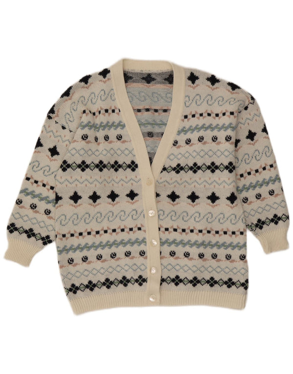 Vintage dame cardigan sweater UK 16 Large White Fair Isle