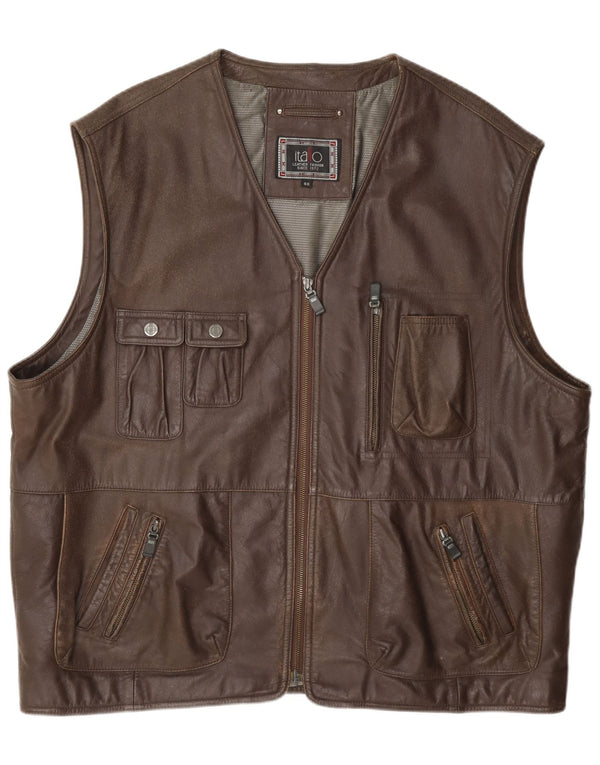 Itallo Herre Læder Utility Gilet IT 60 4XL Brun