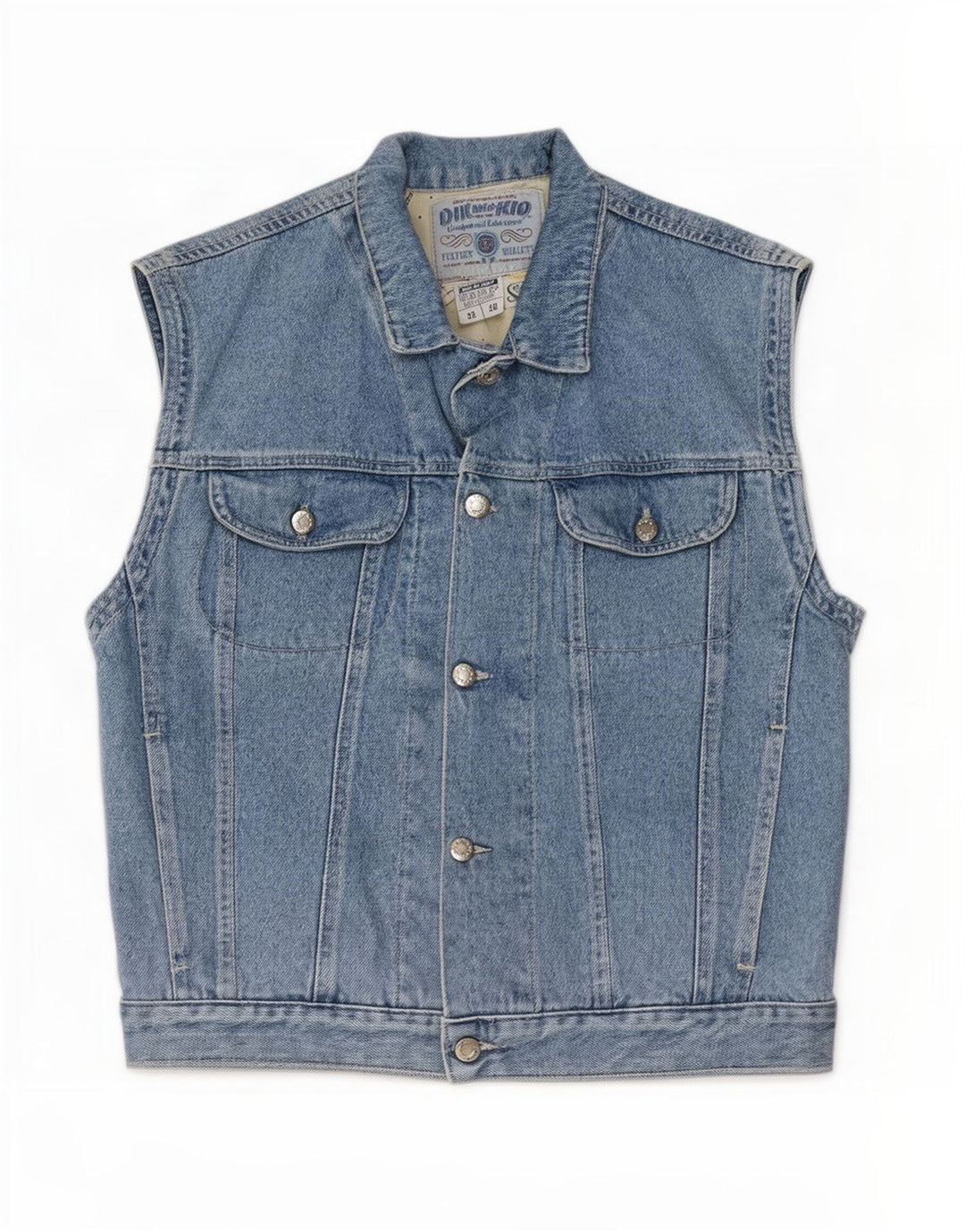 Vintage Herre Denim Gilet IT 46 Lille Blå Bomuld