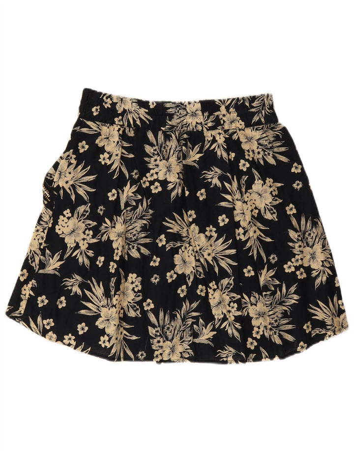 BENETTON Dame Mini-nederdel Small W27 Black Floral Bomuld