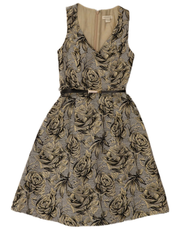 Monsoon Dame Ærmeløs A-Line Kjole UK 8 Small Grey Floral Bomuld