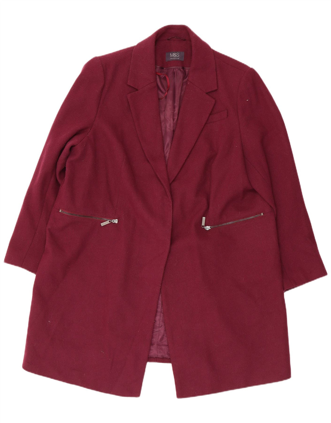 Marks & Spencer Dame Overfrakke UK 20 2XL Burgundy Polyester