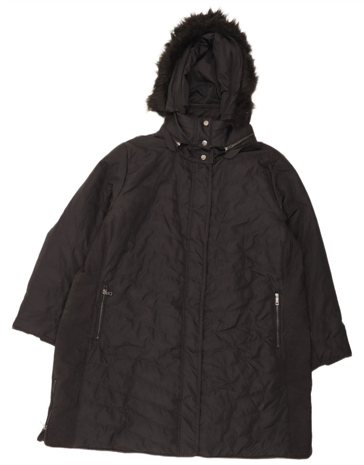 Marks & Spencer Dame Hætte Polstret Frakke UK 22 3XL Sort Polyester