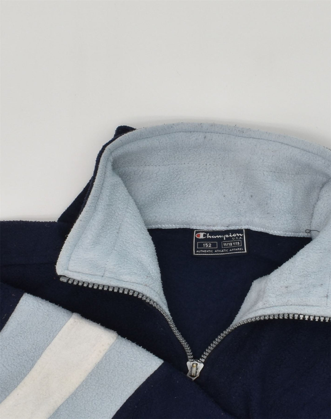CHAMPION Boys Graphic Zip Neck Fleece Jumper 11-12 Years Navy Blue | Vintage Champion | Thrift | Second-Hand Champion | Used Clothing | Messina Hembry 