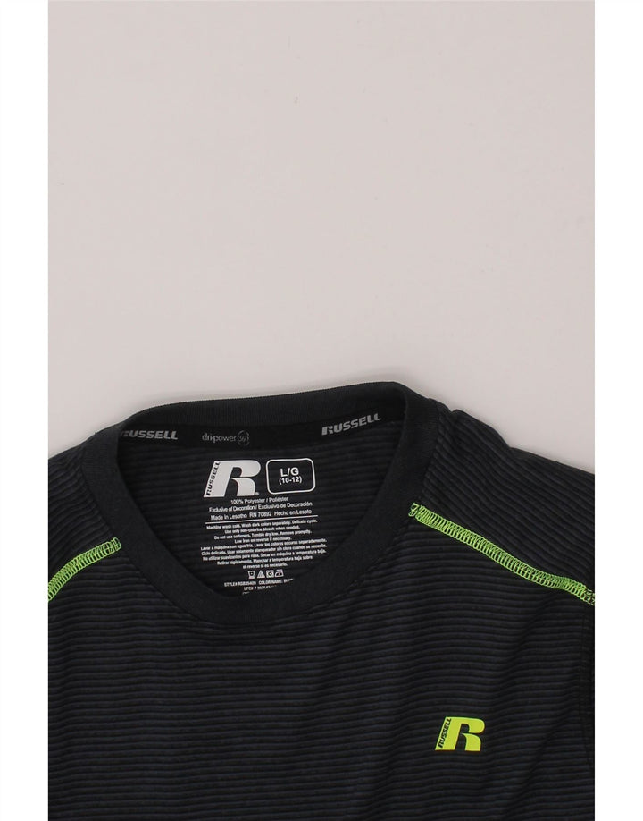 RUSSELL ATHLETIC Boys Top Long Sleeve 10-11 Years Large  Grey Pinstripe Vintage Russell Athletic and Second-Hand Russell Athletic from Messina Hembry 